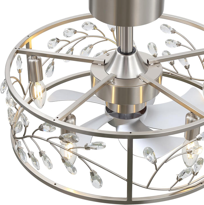 20 Inch Caged Ceiling Fan with Light and Remote, Quiet Reversible AC Motor, 5 ABS Blades, Modern Industrial Crystal Low Profile Small Ceiling Fan Light for Bedroom Home Indoor