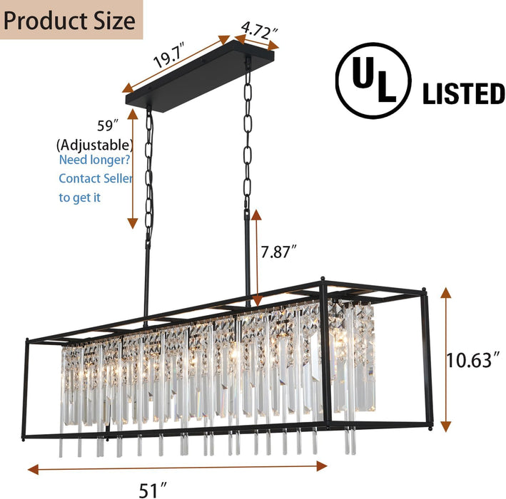 Black Rectangle Crystal Chandelier 51 Inches Industrial