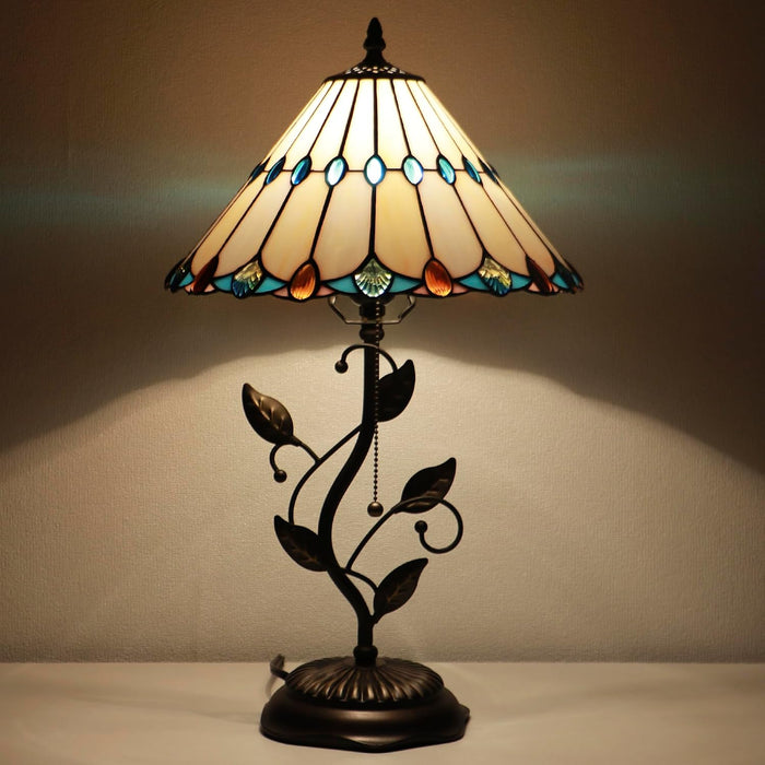 Tiffany Style Light Beige Jewelry Stained Glass Table Lamp 19 Inch