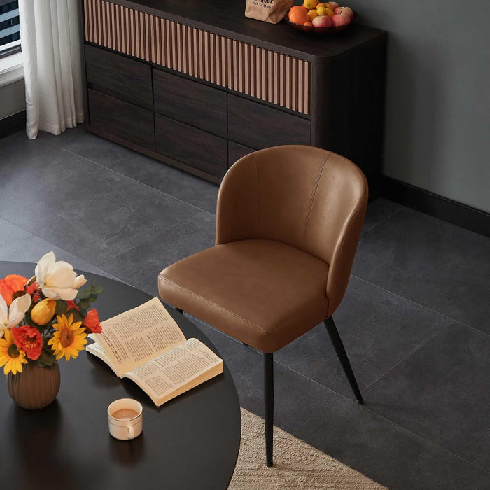 Upholstered Faux Leather Dining Chairs Set of 4, Brown