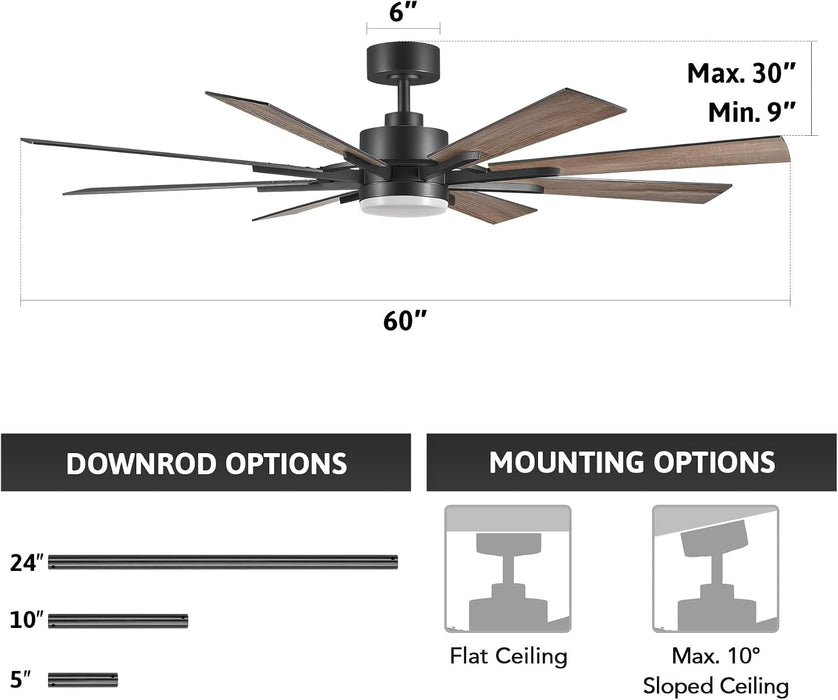 Black 60 Inch Farmhouse Ceiling Fan With Controllers