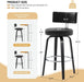Swivel Counter Height Bar Stools Set of 3, 29" Upholstered Faux Leather Barstools with Back, Mid Century Modern Counter Stools with Black Walnut Wood Legs for Kitchen Island, Black