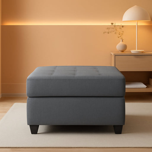 Upholstered Storage Ottoman, Large Button Tufted Footrest for Living Room, Square Bench with Hidden Space for Blankets, Dark Grey