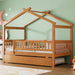 Walnut Solid Wood House Bed Trundle UnitBundleWithDrawers