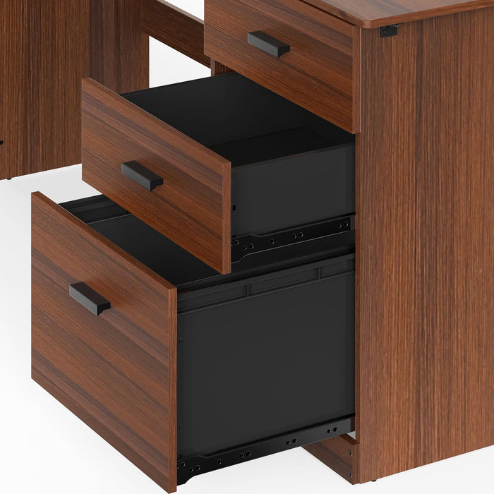 51 X 59 Inches L-Shaped Home Office Wood Corner Desk with Box Box File Drawers, Walnut