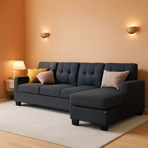 Bluish Grey Sectional Sofa L-Shaped, Convertible