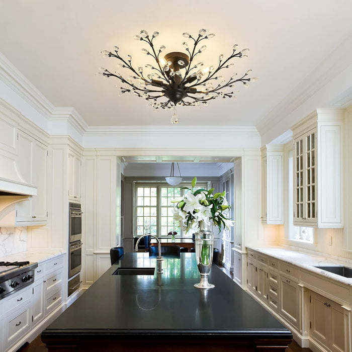 Black Five Light Vintage Crystal Ceiling Chandelier