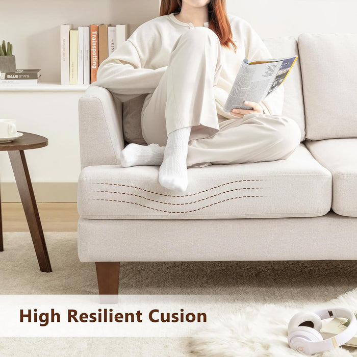 Beige 3 Seater Upholstered Sofa Comfortable Cushions