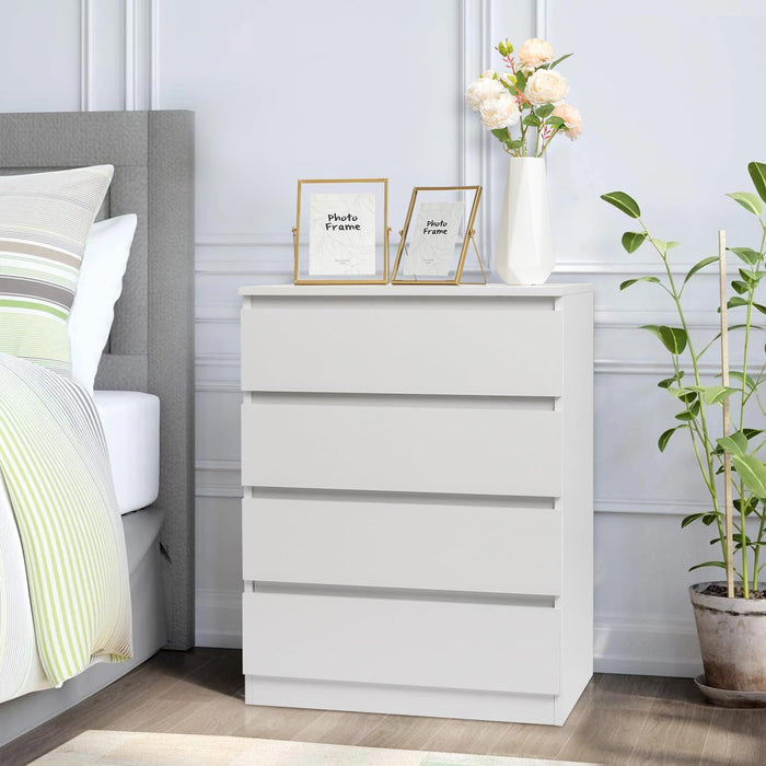 White 4 Drawer Dresser - Modern Chest of Drawers for Bedroom, Small Wood Dressers with Storage, Cut-Out Handles, Anti-Tipping, Living Room, Hallway, Entryway, Home Office