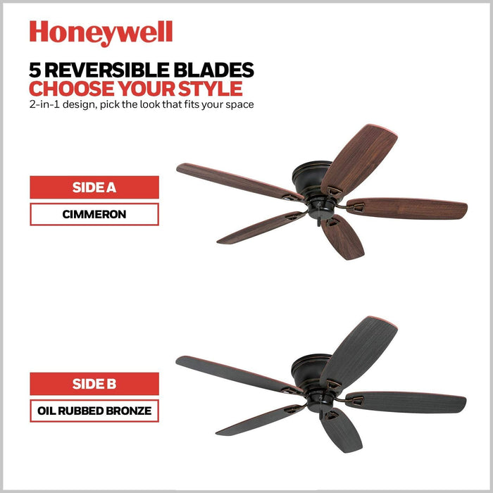 Ceiling Fans Glen Alden, 52 Inch Classic Flush Mount Indoor Ceiling Fan with No Light, Pull Chain, Quick-2-Hang Dual Finish Blades, Reversible Motor - 50516-01 (Oil Rubbed Bronze)