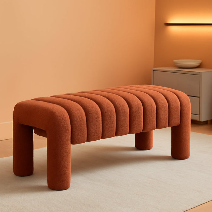 42.5" Upholstered Ottoman Bench,Modern Boucle Entryway Bench with Seating,Upholstered Foot Rest Ottoman for End-Of-Bench Use,Teddy Fabric Footrest for Bedroom,Living Room