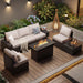 Outdoor Patio Furniture Set with 44'' Fire Pit Table, 7 Pcs Outdoor Sectional with 4In Thicken Cushion, Widen Armrests Wicker for Backyard, Grey