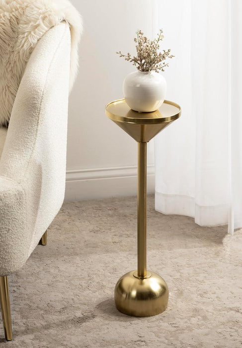 Frisk Modern round Drink Table; 8 X 8 X 23; Gold; Metal Martini Table with Pedestal Table Design for Use as Small Indoor Plant Stand