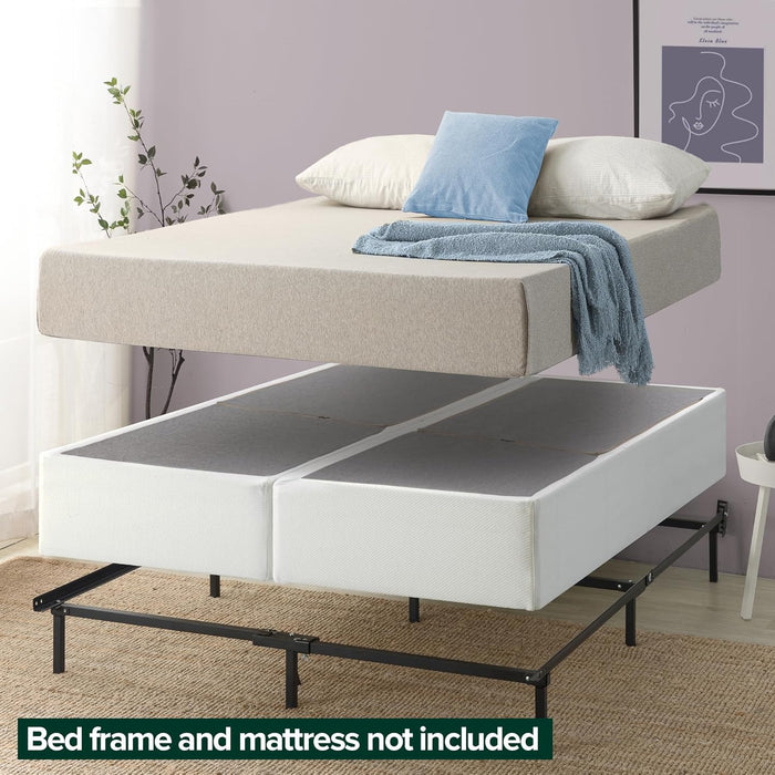 9 Inch Box Spring with Cover, No Assembly Mattress Foundation, Sturdy Metal Structure, Split Queen, White