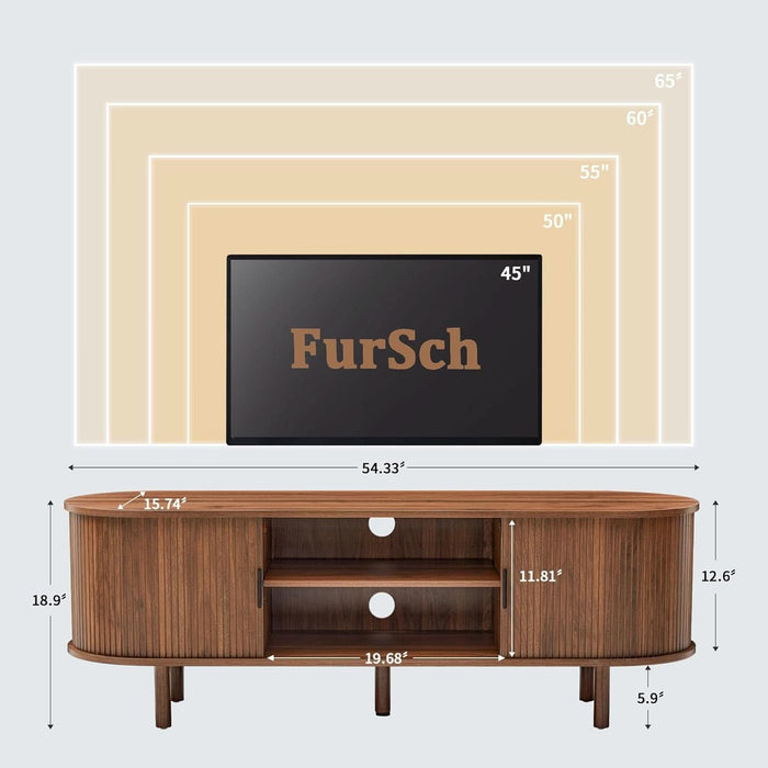 54" Tambour Door TV Stand,Wood Mid Century Modern TV Cabinet for up to 65“ Tv,Curved Edge Long TV Stand with Storage for Bedroom Living Room(Walnut, 54Inch)