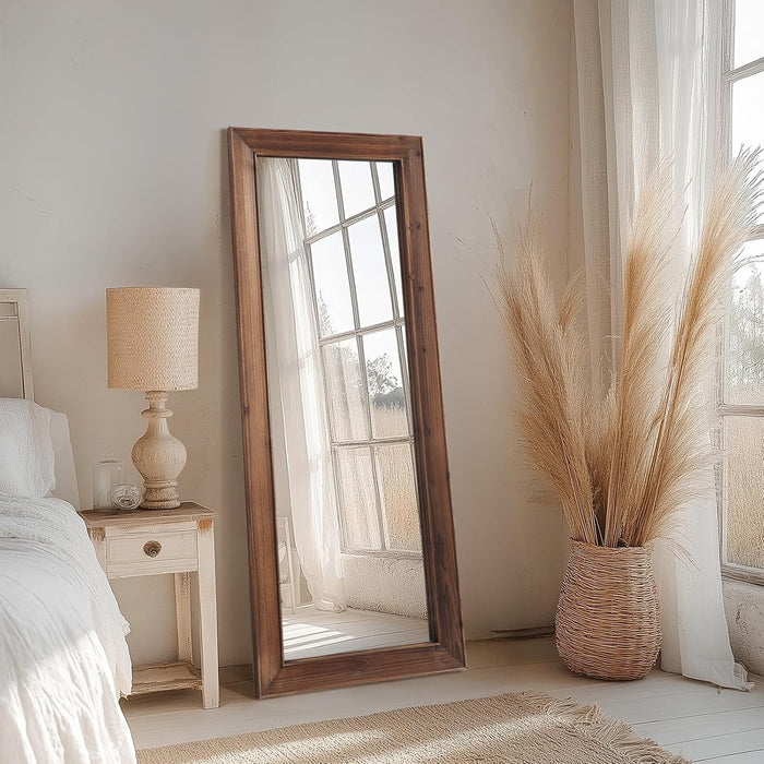 Rustic Floor Full Length Mirror Wood Frame, 56"X21" Brown Mirror