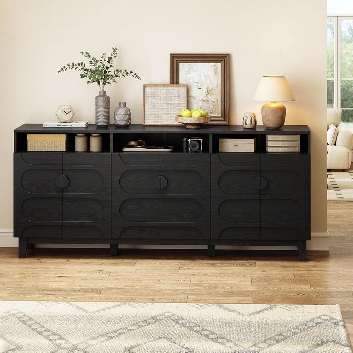 71" Sideboard Buffet Cabinet with Open Storage Shelf & Arched Doors