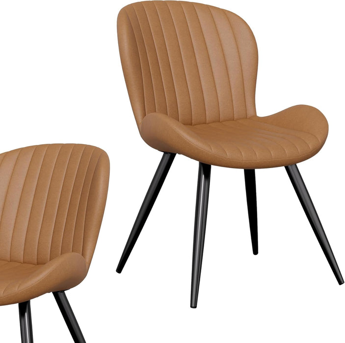 Dining Chairs Set of 4, Modern Dining Room Chairs Comfy Backrest Thick Upholstered Kitchen Chairs 19IN Height with Metal Legs Brown