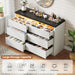 Modern LED 6 Drawer Dresser for Bedroom, White Large Chest of Drawers with Hidden Handles, Long Double Wooden Dresser Closet for Living Room, Entryway, Hallway - White