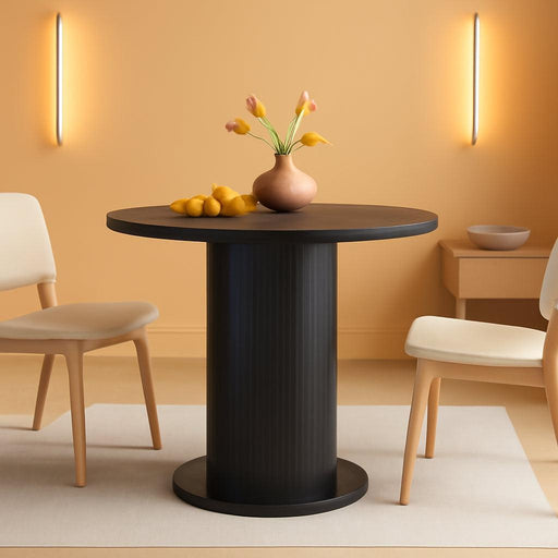 31.5 Inch round Dining Table for 2, Modern Farmhouse Kitchen Table, Small Circle Dining Tables with Wood Strip Base for Kitchen Living Room (Black)