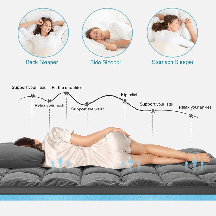 Dual-Layer 4 Inch King Size Memory Foam Mattress Topper for Back Pain, 2 Inch Cooling Pillow Top Mattress Pad Cover and 2 Inch Gel Memory Foam Topper, Deep Elastic Pocket, Grey