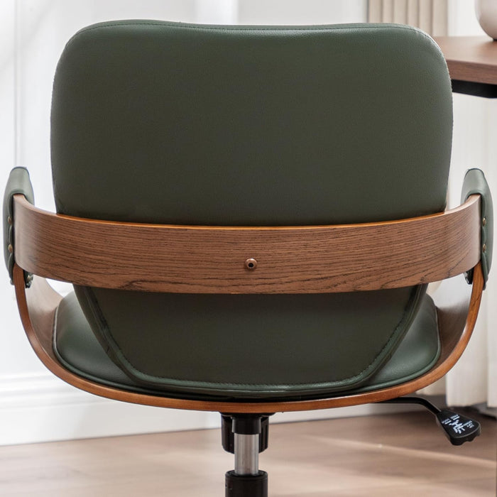 Mid Century Modern Desk Chair, Faux Leather Office Chair with Walnut Finish