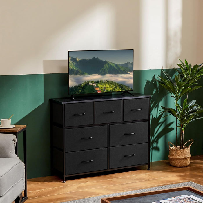 Dresser for Bedroom with 7 Fabric Drawers Storage Organizer Closet Chest Clothes Cabinet Vertical Dresser for Living Room Entryway Hallway,Black