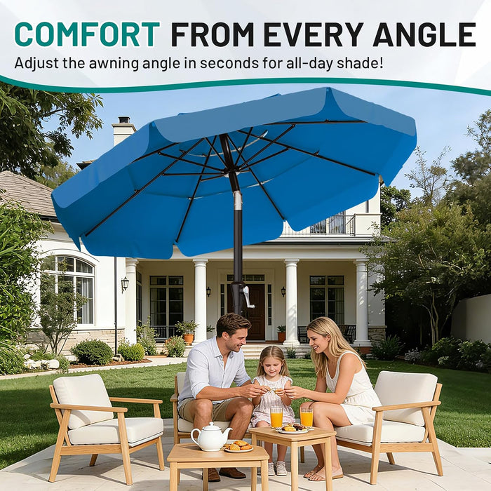 10FT 3-Tiers Patio Umbrella with Valance, Outdoor Umbrellas with Crank/Tilt, Table Market Umbrella Vented W/ 8 Sturdy Ribs for Garden, Deck, Backyard, and Pool, Royal Blue