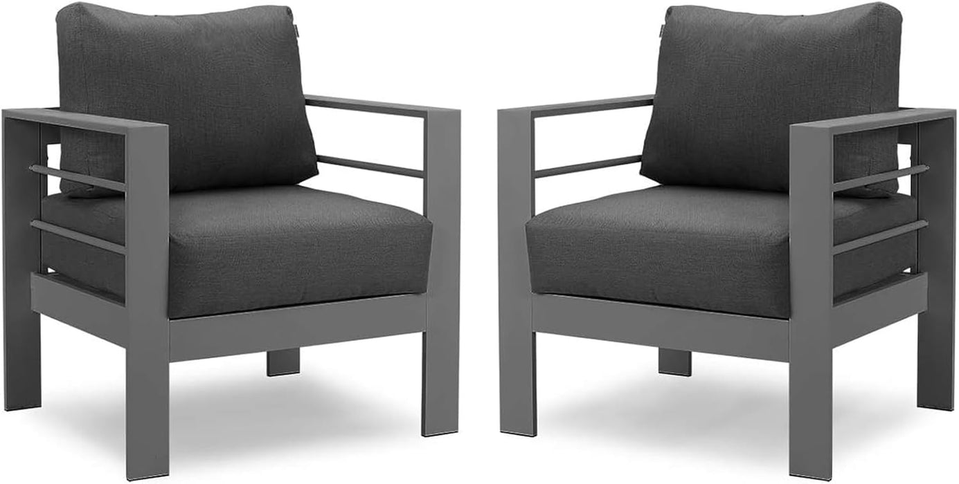 Patio Furniture Metal Armchair,2 PCS All-Weather Aluminum Garden Outdoor Contemporary Sofa Chair with Cushions, Grey