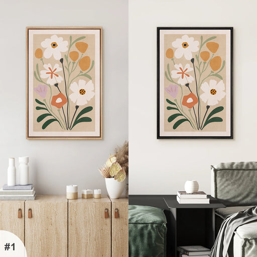 Boho Wall Art Prints, Mid Century Modern Minimalist Boho Wall Art Framed Botanical Flower Art Print for Bedroom