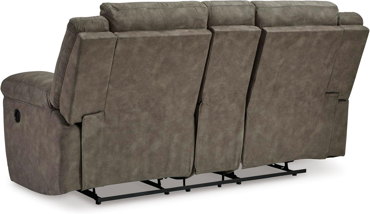Laresview Contemporary Faux Leather Manual Double Reclining Loveseat with Console, Storage and Cup Holders, Gray