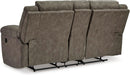 Laresview Contemporary Faux Leather Manual Double Reclining Loveseat with Console, Storage and Cup Holders, Gray