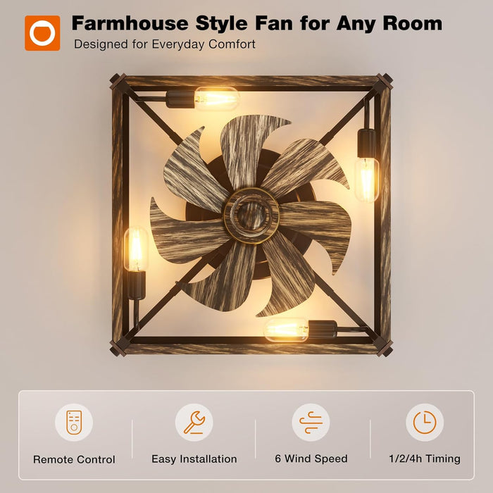 16-Inch Square Caged Ceiling-Mount Fan With Remote