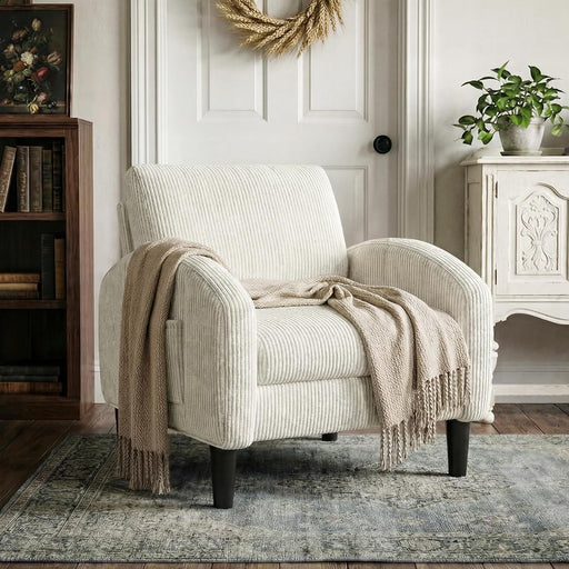 Beige Upholstered Midcentury Modern Compact Accent Chair