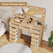 Fluted Vanity Desk with Mirror and Lights, Power Outlets, Modern Wood Vanity Desk Makeup Table with 11 Drawers, 3 Color Modes Dressing Table with Storage for Bedroom, Living Room, Natural