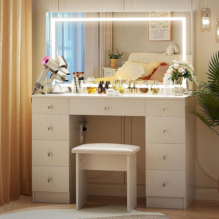 White 43Inch Vanity With Illuminated Makeup Mirror