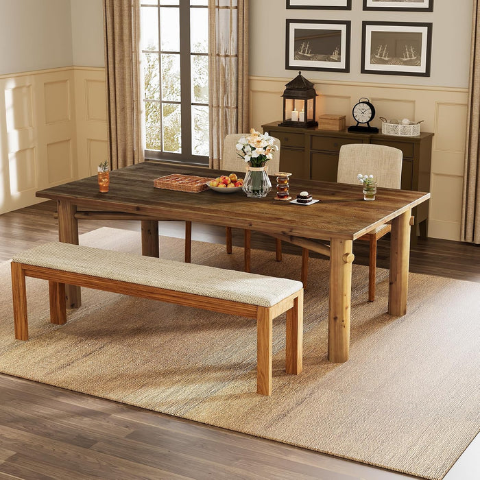 Solid Wood Dining Table for 6, 63-Inch Wooden Kitchen Table | Farmhouse Dining Room Table with with Strong Legs, Rectangle Dinner Table for Living Room, Kitchen, Rustic Brown