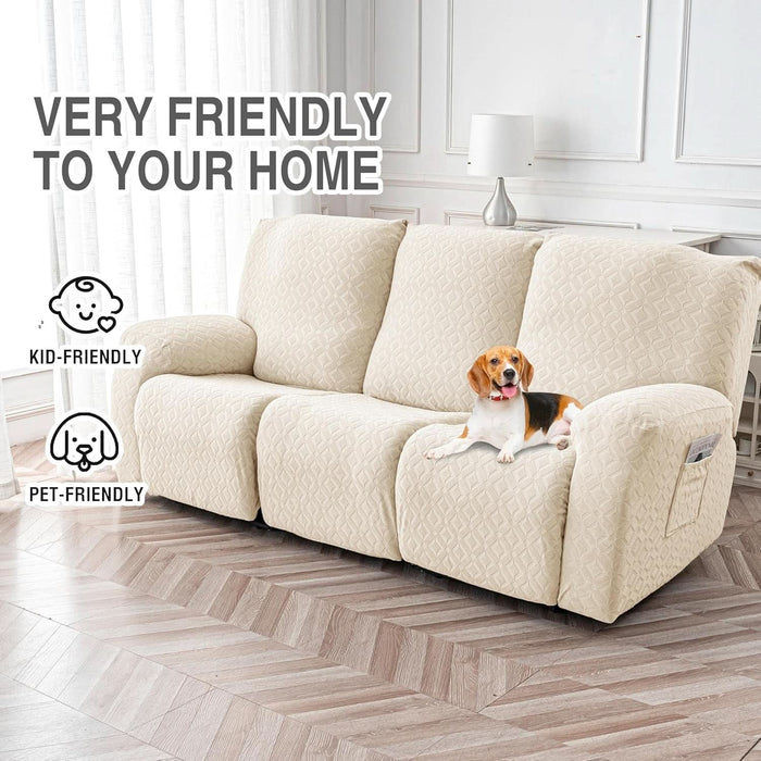 Gennia Waterproof Recliner Sofa Cover,Stretch Reclining Couch Covers with Pockets,Washable Lazy Boy Recliner Slipcovers,Leakproof Sofa Protector for Kids, Pets, Dog and Cat (3 Seat, Beige)