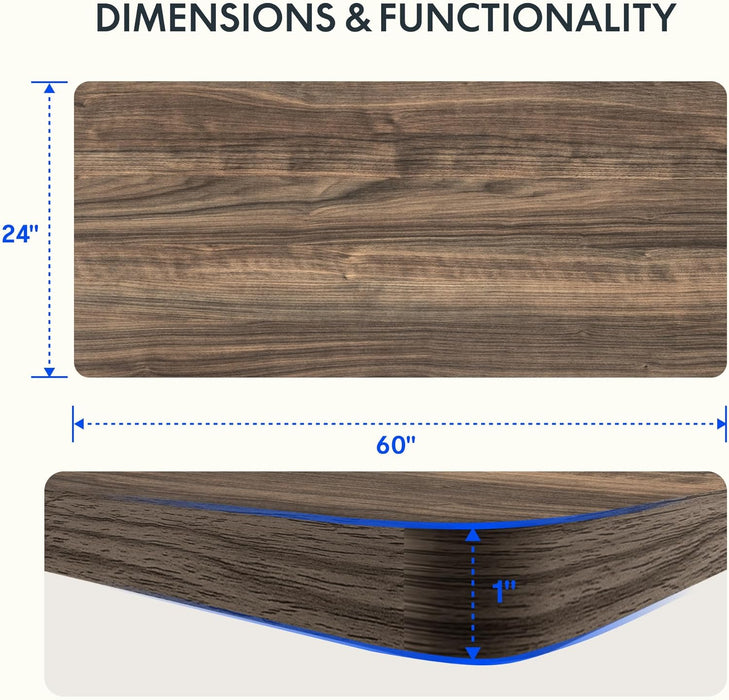 60"X24" One-Piece Electric Standing Desk, 1" Thick Seamless Desktop for Home Office, Study & Multi-Monitor Setup, Black Walnut