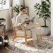 Beige Mid Century Upholstered Armchair Lumbar Pillow