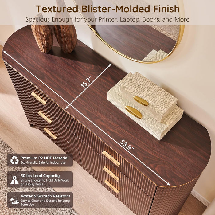 Fluted 53InchWide Dresser In WalnutOak Finish Premium