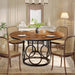 47-Inch round Dining Table, Wood Kitchen Table with Sturdy Metal Base for 4-6 People, Large Circle Dinner Table for Dining Room, Kitchen, Living Room (Brown & Black, Only Desk)