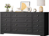 12-Drawer Dresser, Modern Wooden Storage Chest of Drawers, Wide Dresser TV Stand for 65 Inch TV, Large Wood Drawer Organizer for Bedroom, Living Room, Hallway, Black