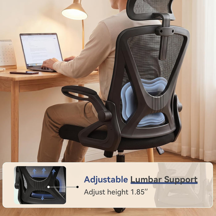 Mesh Office Chair, Computer Desk Chair with Flip-Up Arm Black