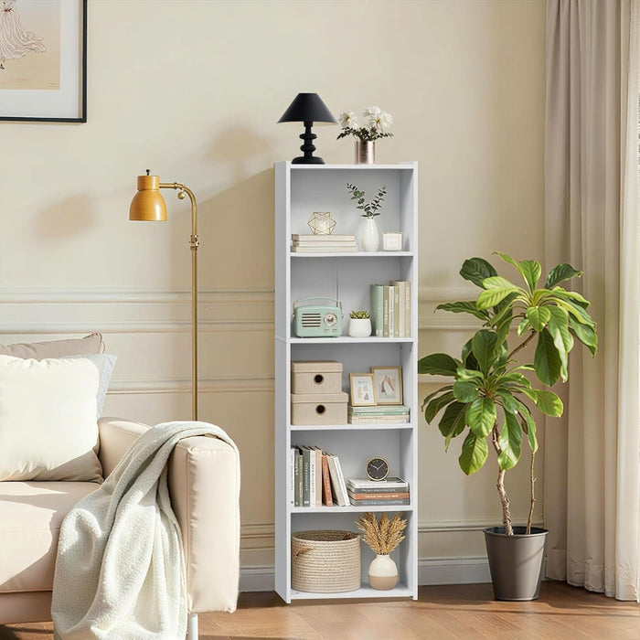 5-Tier Shelf Bookcase, Freestanding Wood Storage Display Open Bookshelf for Home Office, White
