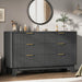 Fluted 6 Drawer Dresser for Bedroom, Modern Chest of Drawers with Metal Handle, Wooden TV Stand with Curved Profile Design, Closet Clothes Storage Organizer for Living Room/Hallway (Black)