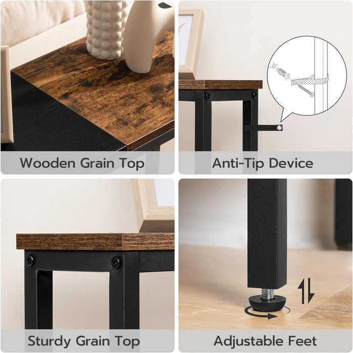 Narrow Console Table with Power Outlets, 44.9 Inches Sofa Table, Slim behind Couch Table, Entryway Table with Display Shelf, for Living Room, Foyer, Hallway, Rustic Brown and Black BF114UXG01