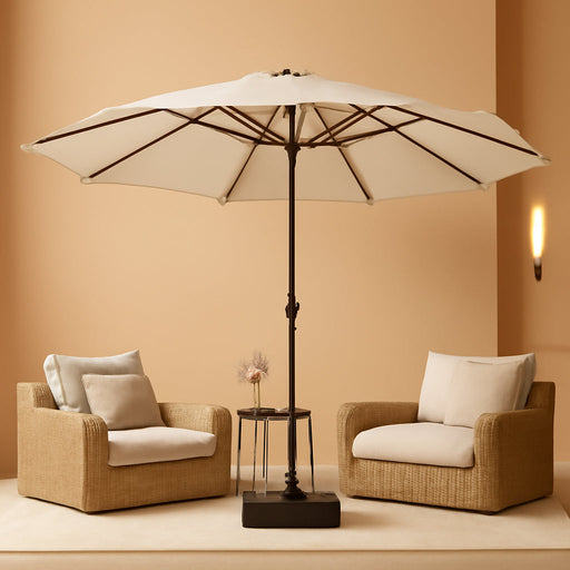 15Ft Large Patio Umbrella with Base, Outdoor Rectangle Umbrella Double-Sided Market Umbrella with Stand for Pool, Deck, Backyard and Garden, Beige