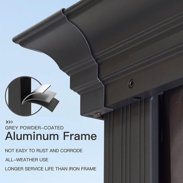 10' X 13' Hardtop Gazebo Aluminum Permanent Gazebo with Galvanized Steel Double Roof for Patio Lawn and Garden, Curtains and Netting Included, Grey