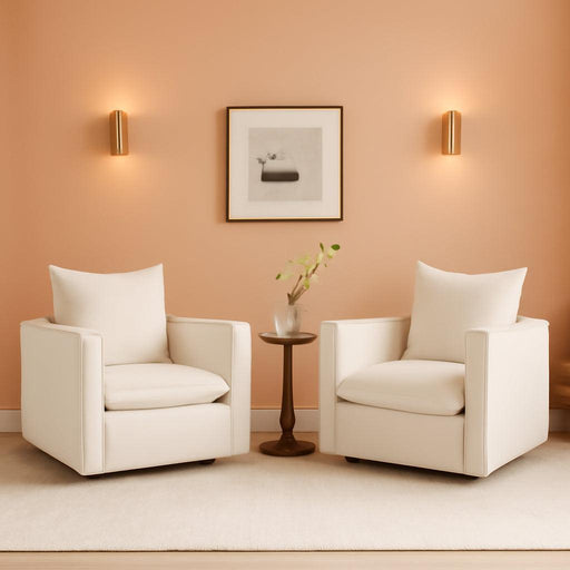 Swivel Accent Chair Set of 2,34'' Wide Upholstered Arm Chair with Plump Back Pillow, Modern Sofa Living Room Chair for Bedroom, Corner, Reading Nook-Classic Beige